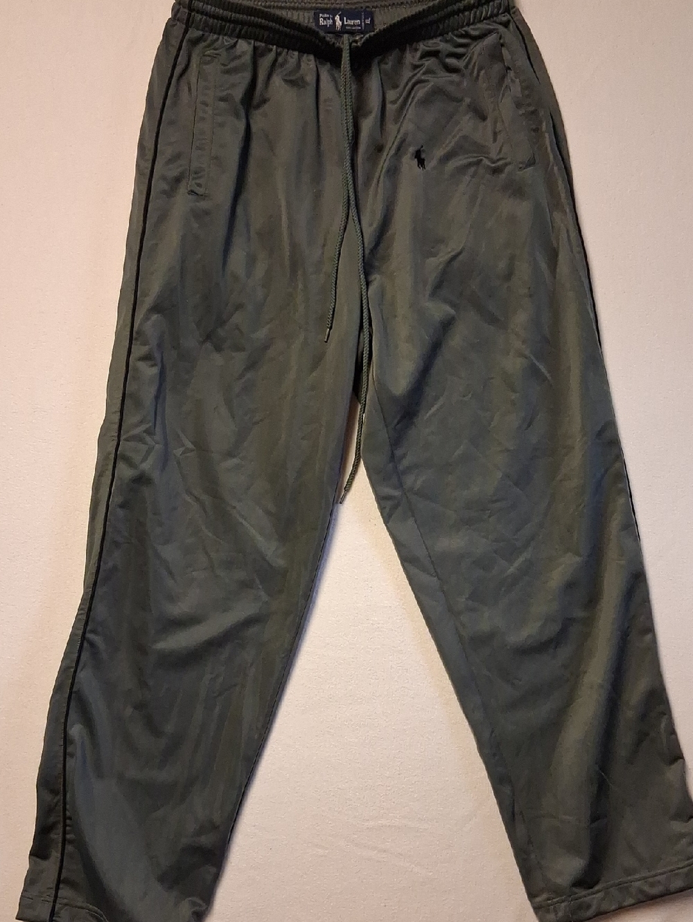 Ralph Lauren Men's Olive Green Jogger Sweatpants With Drawstring Waist And Legs